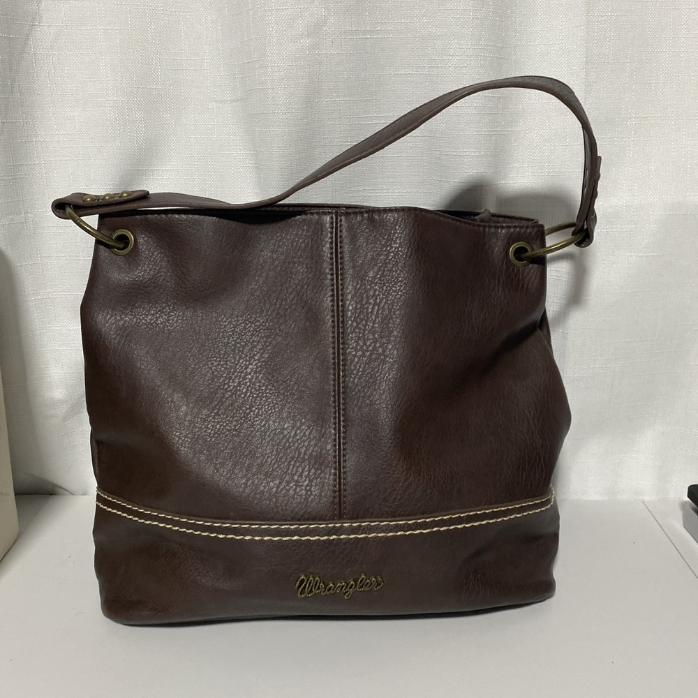 Wrangler Dark Brown Faux Leather Hobo Shoulder Bag Western Studded Purse